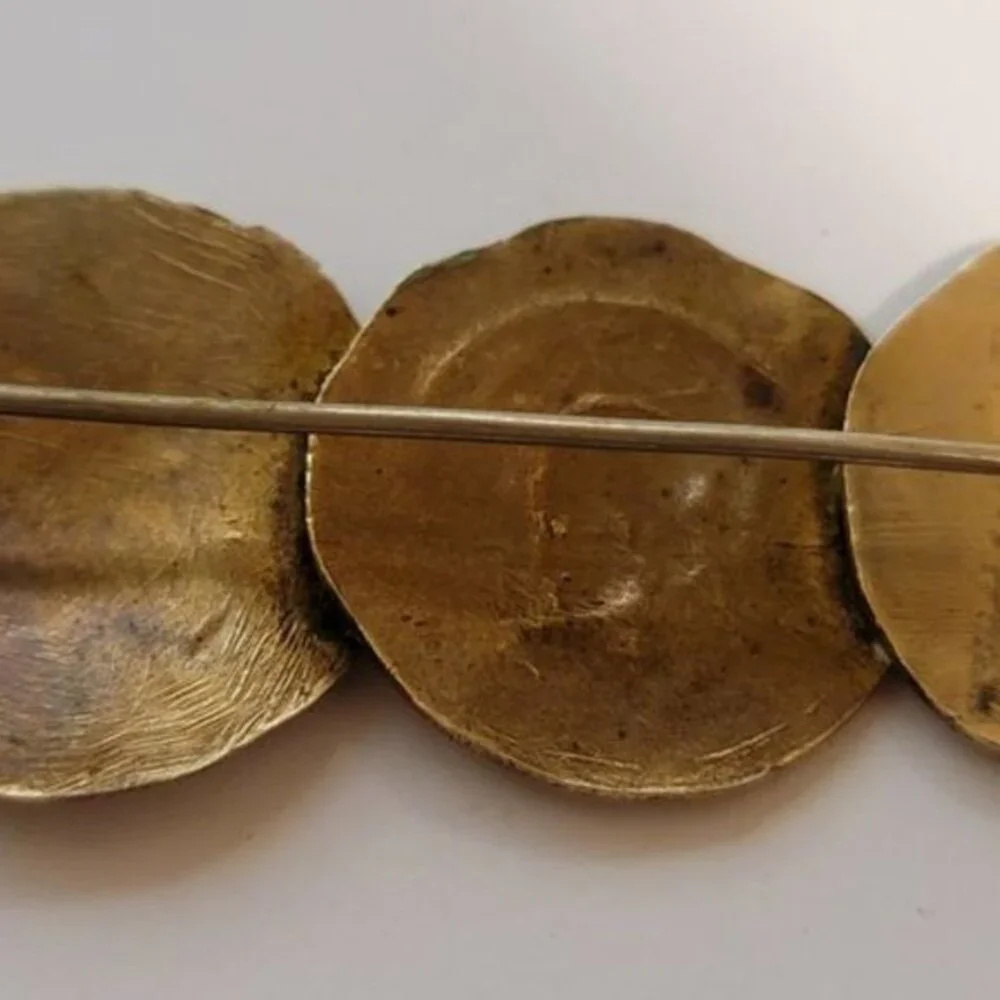 Vintage Roman Coin Brooch – Brass Tone 3-Coin Design, Cicero & Roma Motif